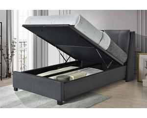 5ft King Size Ashley Grey Faux Leather Ottoman Storage Bed frame